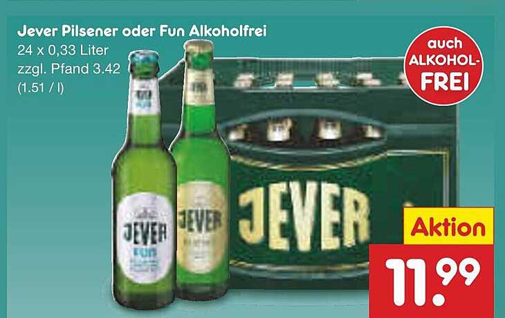 Jever Pilsener oder Fun Alkoholfrei 24 x 0,33 Liter