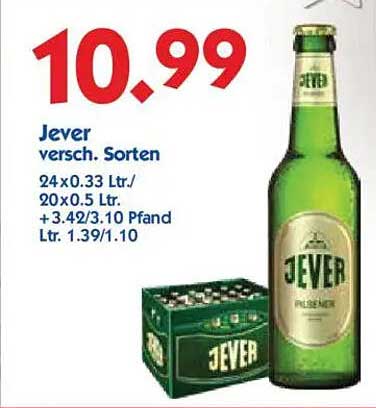 Jever, verschiedene Sorten 24x0.33 L oder 20x0.5 L für nur 10,99 €