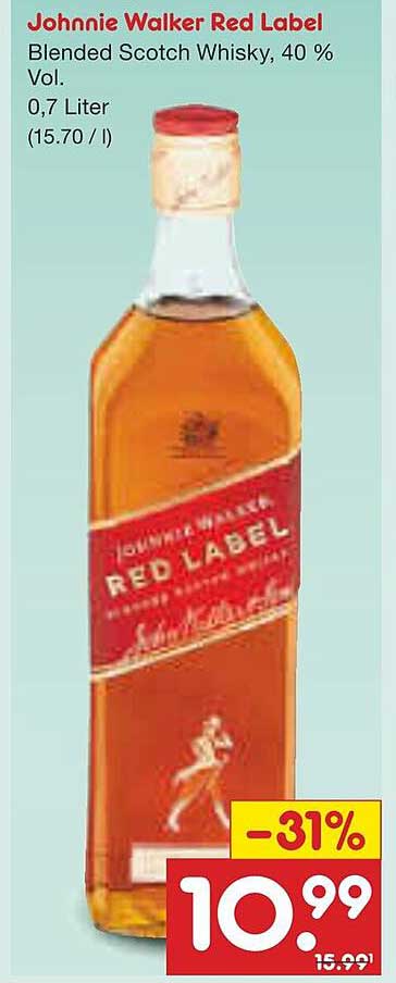 Johnnie Walker Red Label Blended Scotch Whisky, 0,7 Liter
