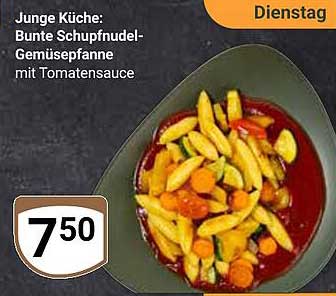 Junge Küche: Bunte Schupfnudel-Gemüsepfanne mit Tomatensauce