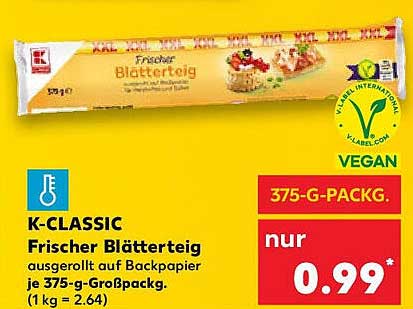 K-CLASSIC Frischer Blätterteig, 375 g