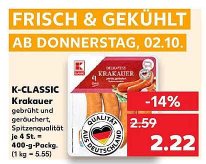 K-CLASSIC Krakauer – 4 Stück für nur 2,22 Euro