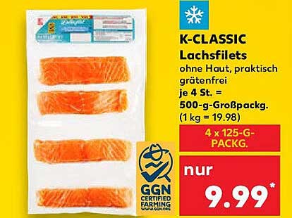 K-CLASSIC Lachsfilets ohne Haut, 500 g