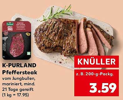 K-PURLAND Pfeffersteak vom Jungbullen, mariniert, mind. 21 Tage gereift