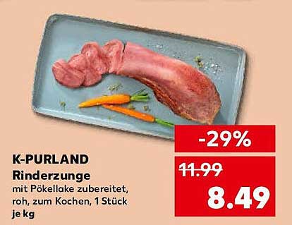 K-PURLAND Rinderzunge mit Pökelalke zubereitet, roh, zum Kochen, 1 Stück je kg