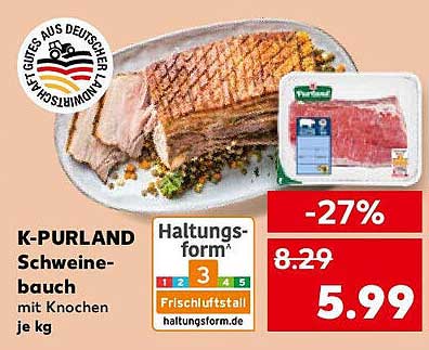 K-PURLAND Schweinebauch mit Knochen je kg