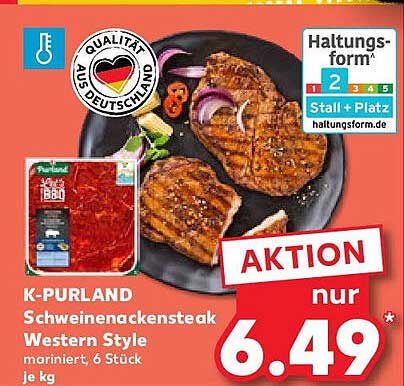 K-PURLAND Schweinenackensteak Western Style - mariniert, 6 Stück