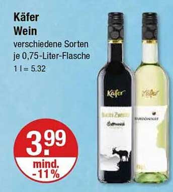 Käfer Wein verschiedene Sorten je 0,75-Liter-Flasche