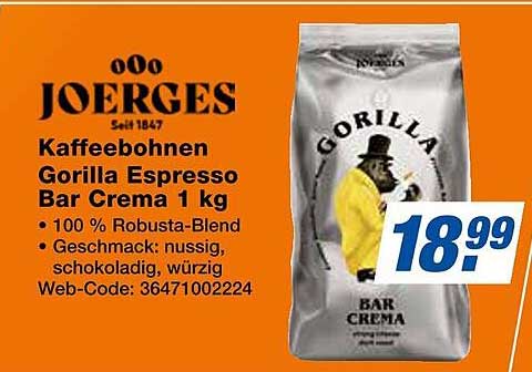 Kaffeebohnen Gorilla Espresso Bar Crema 1 kg