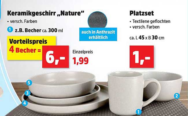 Keramikgeschirr "Nature" – 4 Becher für nur 6,-