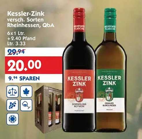 Kessler-Zink verschiedene Sorten Rheinhessen, QbA 6 x 1 Ltr.