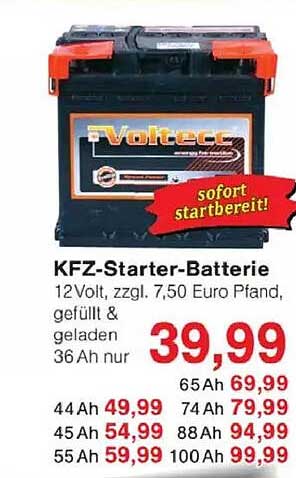 KFZ-Starter-Batterie 12Volt, zzgl. 7,50 Euro Pfand, gefüllt & geladen