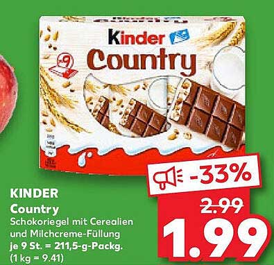 KINDER Country Schokoriegel mit Cerealien und Milchcreme-Füllung