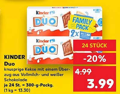 KINDER Duo – knusprige Kekse mit einem Überzug aus Vollmilch- und weißer Schokolade