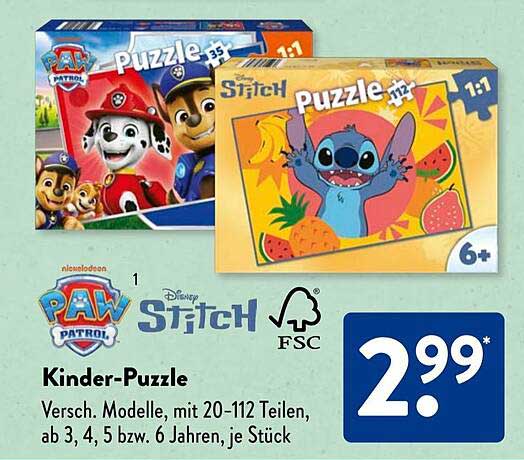 Kinder-Puzzle von Paw Patrol und Stitch