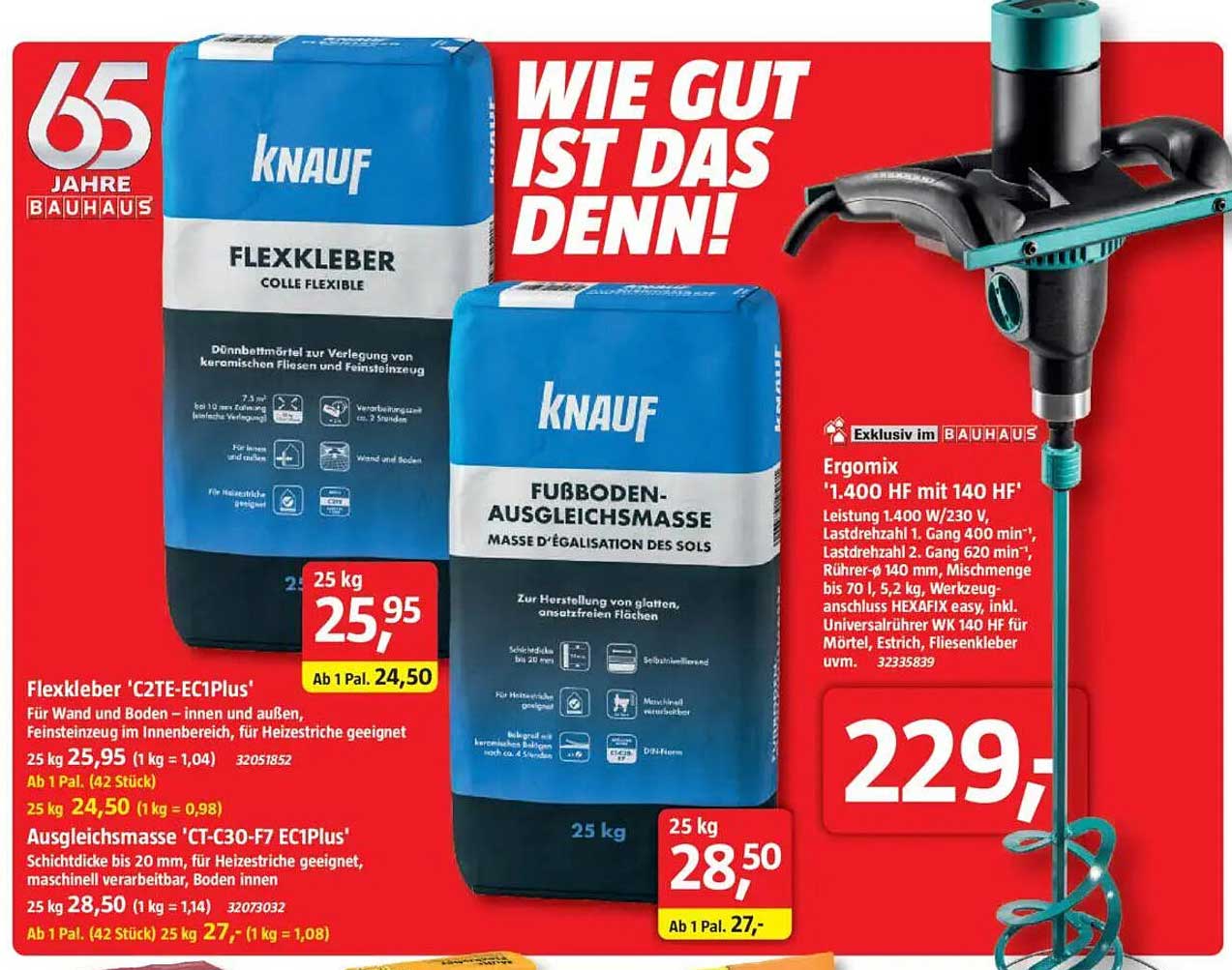 Knauf Flexkleber C2TE-EC1Plus und Ausgleichsmasse CT-C30-F7 EC1Plus