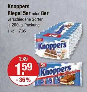 Knoppers Riegel 5er oder 8er verschiedene Sorten je 200-g-Packung