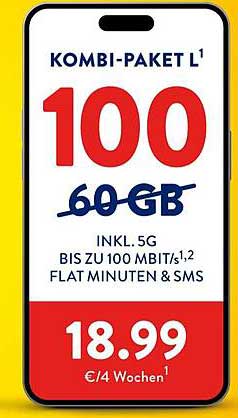 KOMBI-PAKET L – 100 Minuten, 60 GB für nur 18,99 €