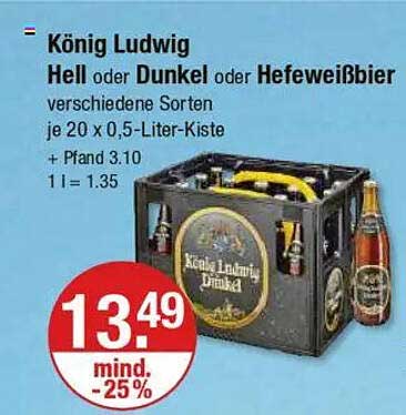 König Ludwig Hell oder Dunkel oder Hefeweißbier - 20 x 0,5-Liter-Kiste
