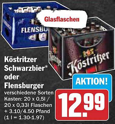 Köstritzer Schwarzbier* oder Flensburger - 20 x 0,5l Kasten