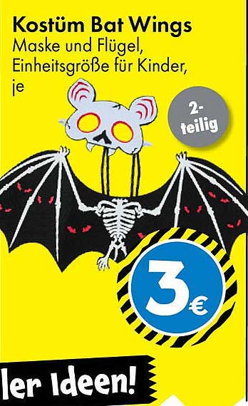 Kostüm Bat Wings - Maske und Flügel, Einheitsgröße für Kinder, 2-teilig