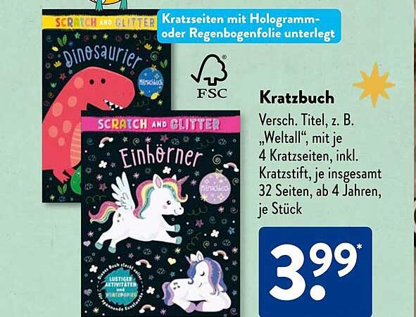Kratzbuch - Verschiedene Titel, z. B. "Einhörner"