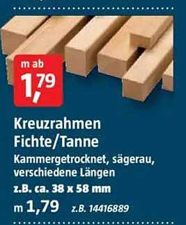 Kreuzrahmen Fichte/Tanne - Kammergetrocknet, sägeraue, verschiedene Längen