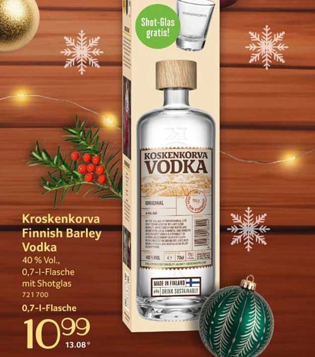 Kroskenkorva Finnish Barley Vodka 0,7 l mit Shotglas