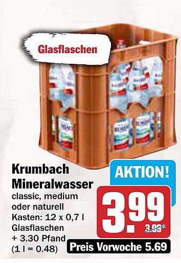 Krumbach Mineralwasser classic, medium oder naturbelassen Kasten 12 x 0,7 l