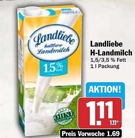 Landliebe H-Landmilch 1,5/3,5 % Fett 1 l Packung