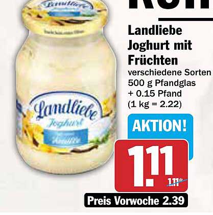 Landliebe Joghurt mit Früchten 500 g Pfandglas