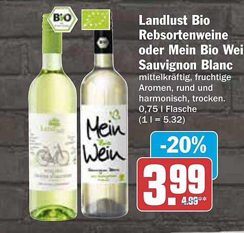 Landlust Bio Rebsortenweine oder Mein Bio Weiß Sauvignon Blanc