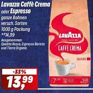 Lavazza Caffè Crema oder Espresso, ganze Bohnen, 1000 g Packung