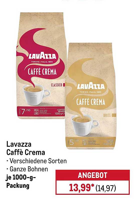 Lavazza Caffè Crema – Verschiedene Sorten, Ganze Bohnen je 1000-g-Packung