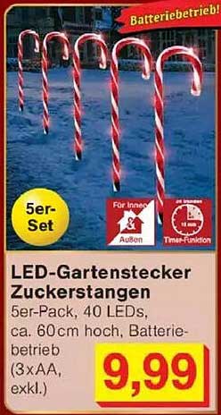 LED-Gartenstecker Zuckerstangen 5er-Pack
