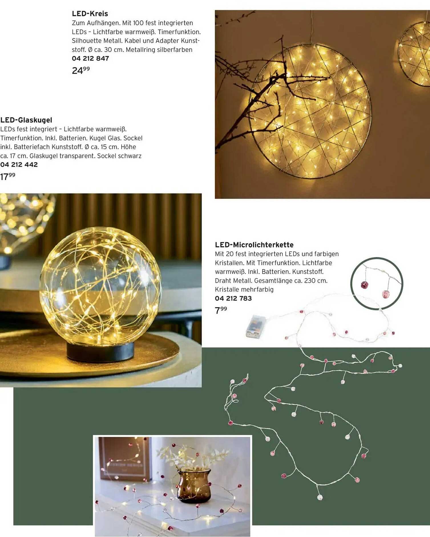 LED-Kreis, LED-Glaskugel und LED-Microlichterkette