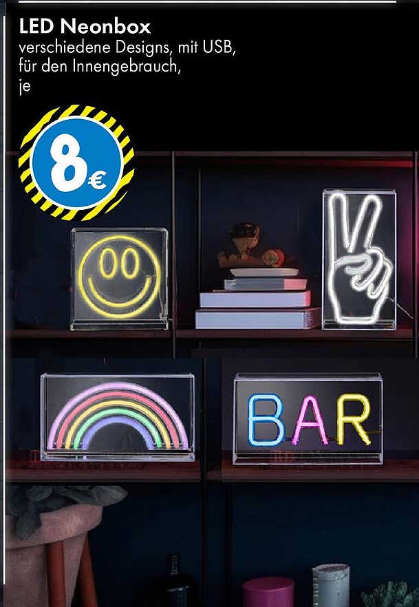 LED Neonbox verschiedene Designs, mit USB, für den Innengebrauch, je