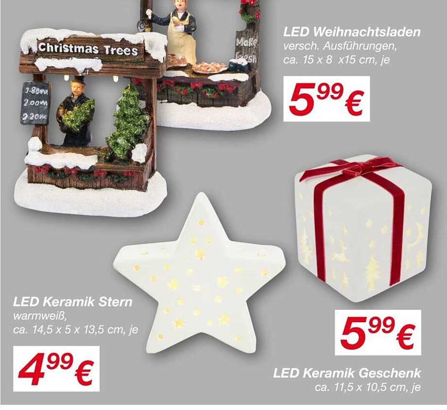 LED Weihnachtsladen, LED Keramik Stern und Geschenk - festliche Angebote bei KiK