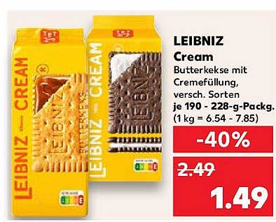 LEIBNIZ Cream Butterkekse mit Cremefüllung, versch. Sorten