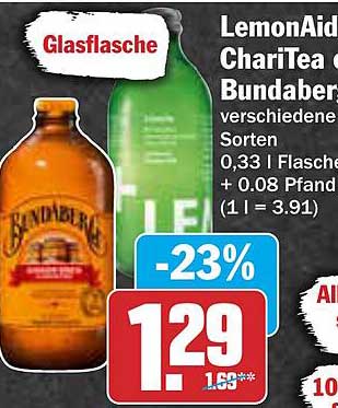 LemonAID und ChariTea in verschiedenen Sorten von Bundaberg