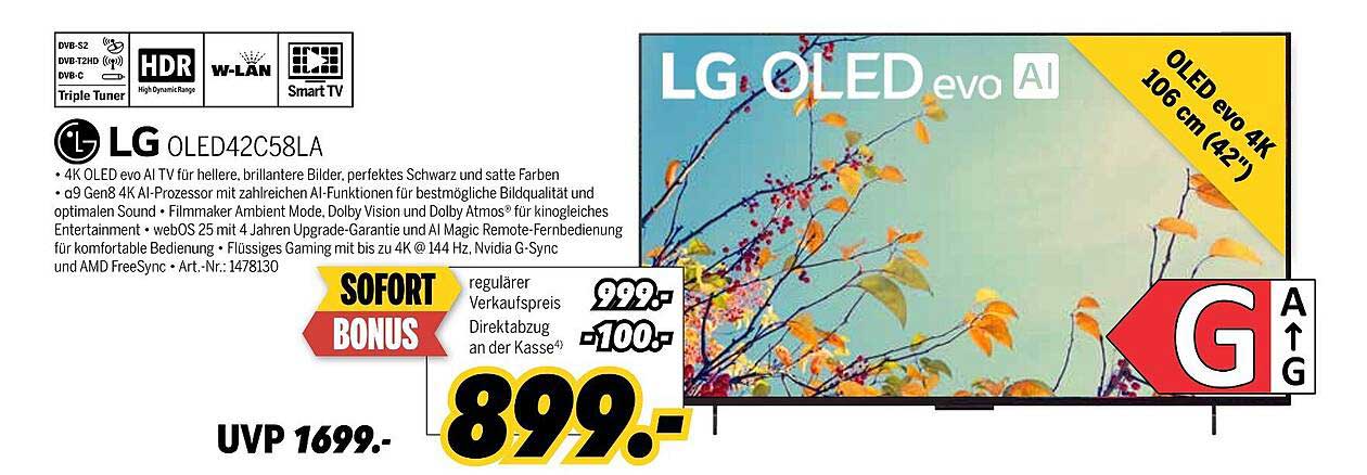 LG OLED evo 4K TV 106 cm (42 Zoll) - OLED42C58LA