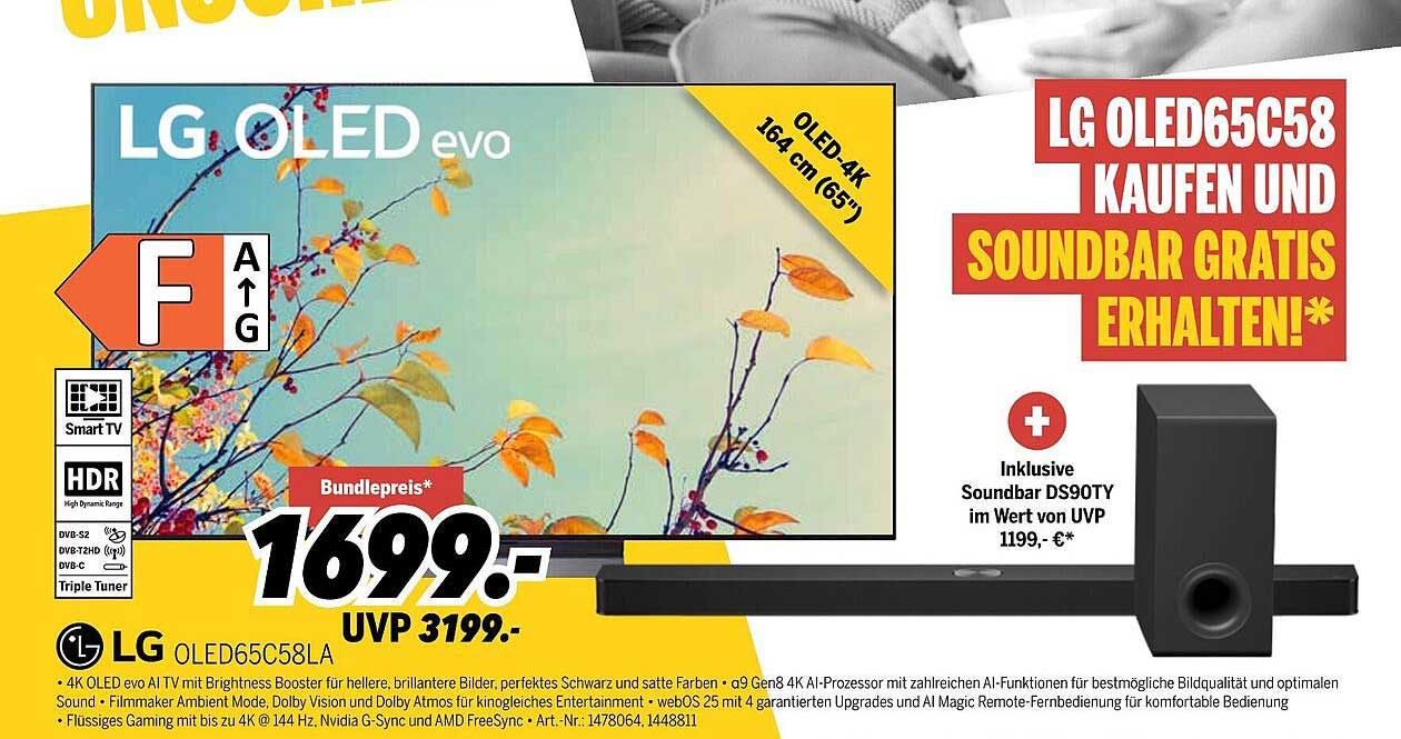 LG OLED65C58LA 65 Zoll 4K OLED TV mit Gratis Soundbar