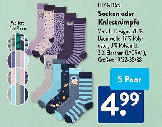 LILY & DAN Socken oder Kniestrümpfe – 5 Paar