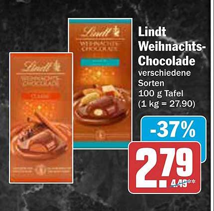 Lindt Weihnachts-Schokolade verschiedene Sorten 100 g Tafel