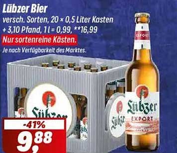 Lübzer Bier, 20 x 0,5 Liter Kasten - nur 9,88 €