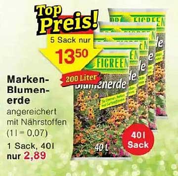 Marken-Blumenerde - 40L Sack nur 2,89