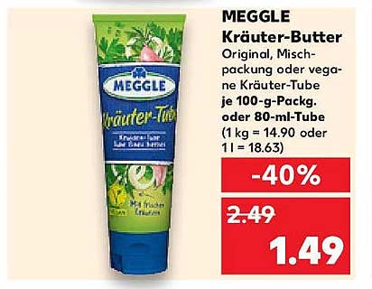MEGGLE Kräuter-Butter Original, Mischpackung oder vegane Kräuter-Tube je 100-g-Pack. oder 80-ml-Tube | -40%