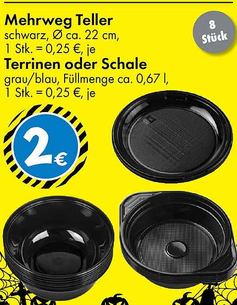 Mehrweg Teller schwarz, Ø ca. 22 cm, 8 Stück für nur 2 €
