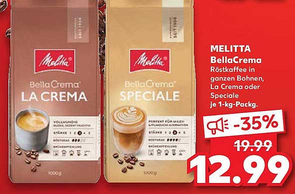 MELITTA BellaCrema Röstkaffee in ganzen Bohnen, La Crema oder Speciale je 1-kg-Pack.