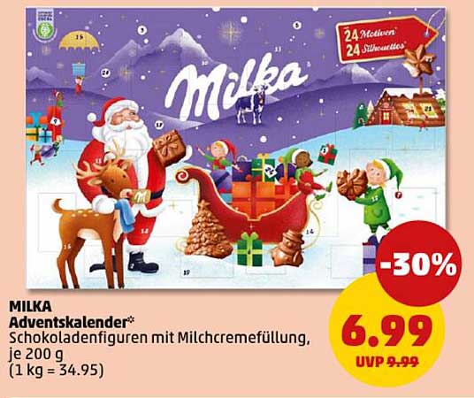 MILKA Adventskalender mit Schokoladenfiguren und Milchcremefüllung, je 200 g